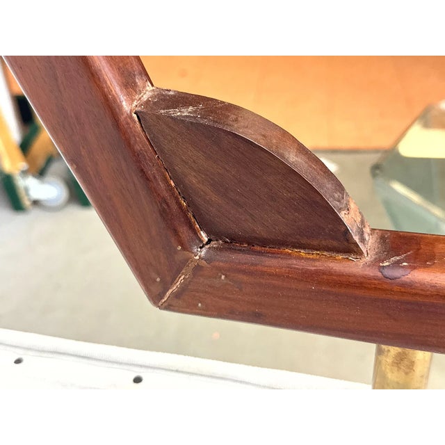 Late 20th Century Gio Ponti Style Italian Modern Bench With Sculptural Wood Base and Brass Accents For Sale - Image 12 of 13
