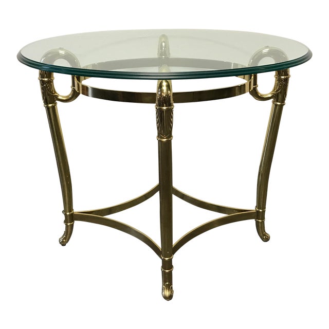 Glass & Brass Oval Side / End / Accent Table | Chairish