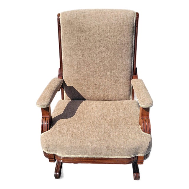 19th Century American Walnut , Victorian Rocking Chair Complete Restoration Upholstered For Sale