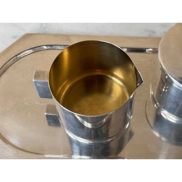 Merle D, Faber Quadruple Silver Plated Art Deco Skyscraper Design Five Piece Set For Sale In San Francisco - Image 6 of 16