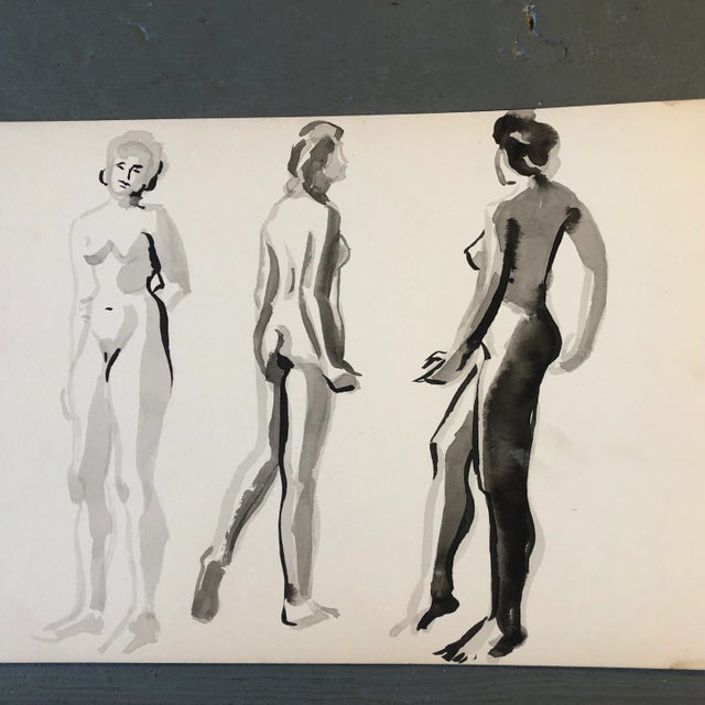 Contemporary Gallery Wall Collection 2 Vintage Female Nude Watercolor Paintings 1980’s a Pair For Sale - Image 3 of 4