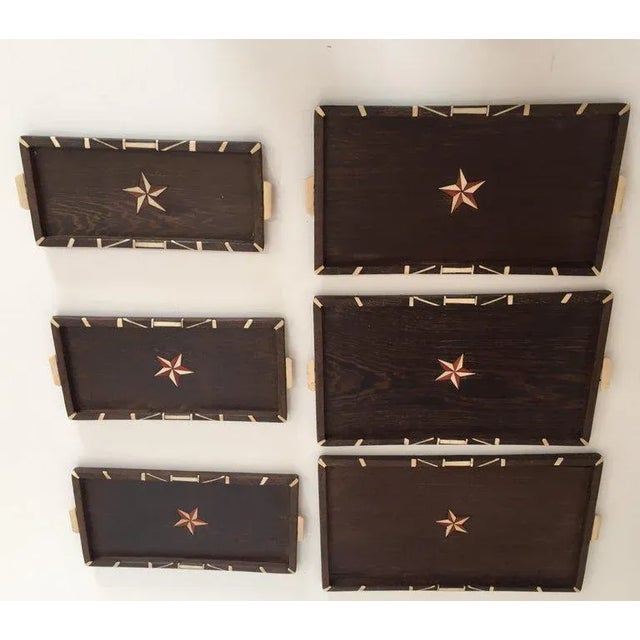 Vintage Anglo-Indian Stacking Wood Trays With Inlay - Set of 6 For Sale - Image 11 of 12