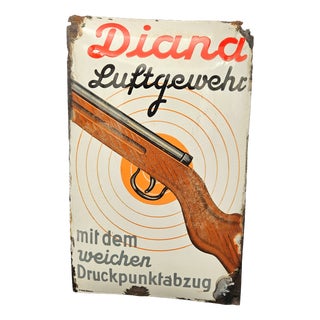 Diana Air Rifle Advertising Sign in Enamel, 1940s For Sale