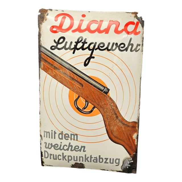 Diana Air Rifle Advertising Sign in Enamel, 1940s For Sale