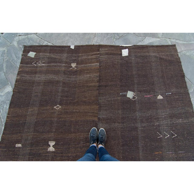 1960s Vintage Dark Brown Handwoven KIlim For Sale - Image 4 of 11