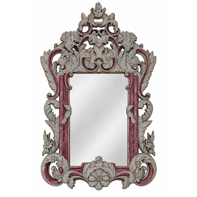 Vintage Rococo Style Silver-Plated Plum Red Framed Wall Mirror. For Sale - Image 12 of 12
