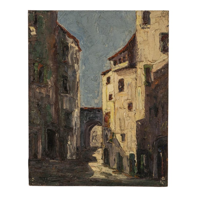 Early 20th Century French Oil on Canvas Townscape For Sale