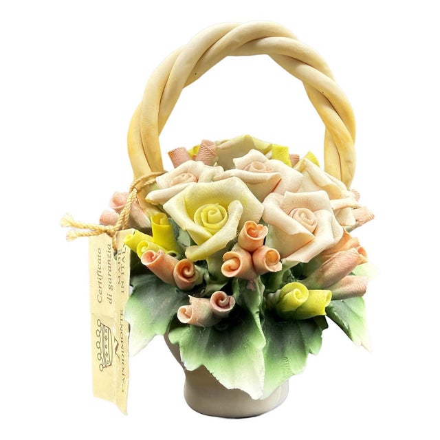 Basket of Roses in Porcelain from Capodimonte, 1970s For Sale - Image 13 of 13