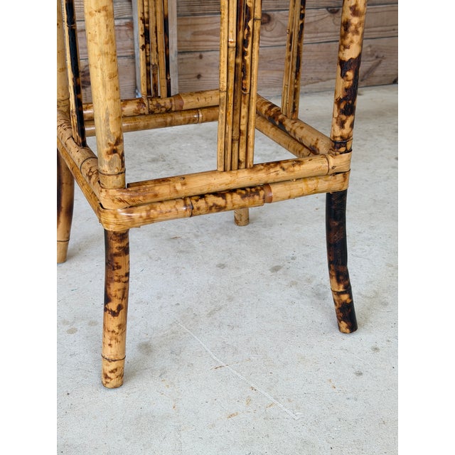 Tan Vintage Brighton Pavilion Style Scorched Bamboo Plant Stand or Side Table For Sale - Image 8 of 11