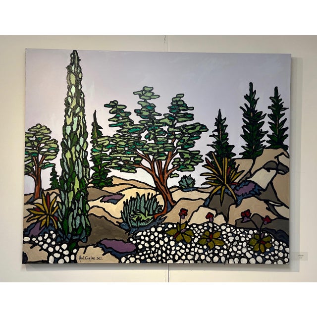 "Olive Tree" Contemporary Original Kaleidoscopic Perspective Series Landscape Acrylic Painting by Ron Curlee For Sale - Image 4 of 4