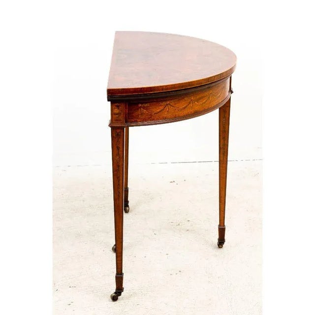 English Satinwood and Mahogany Demilune Card Table For Sale - Image 3 of 7