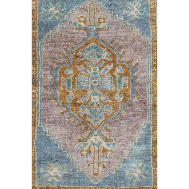 Measures: 1'9 x 2'11 Vintage Turkish Oushak Rug in Sky Blue, Lavender and Cognac Brown. Keivan Woven Arts / Rug/EN-216,...
