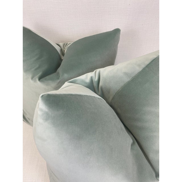Transitional Cotton Velvet in Mineral 22” Pillows - a Pair For Sale - Image 3 of 4