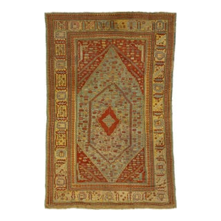 1880s Turkish Oushak Antique Wool Rug in Blue Featuring a Medallion Design For Sale