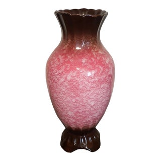 1920’s Japanese Art Deco Awaji Pottery Ceramic Mauve/Brown Mottled Footed Vase For Sale