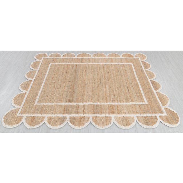 White Jute Wool Premium Handwoven (Not Braided) Scalloped Rug 4x6 Ft. For Sale - Image 10 of 13