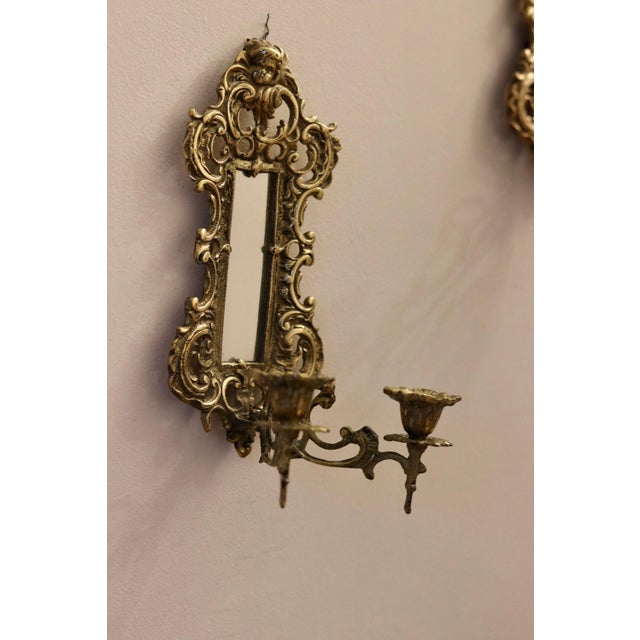 Antique Brass Sconces with Mirrors, 1880, Set of 2 For Sale - Image 6 of 9