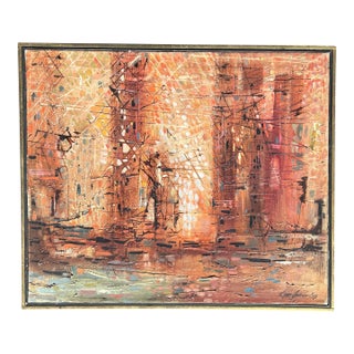 Lynn Sweat - Abstract Expressionist Painting - 'City' Signed and Dated 1958 For Sale