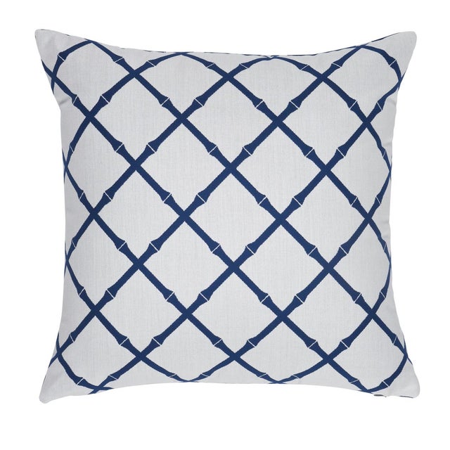 2020s Schumacher Bamboo Trellis Indoor/Outdoor Pillow 20" x 20" in Navy For Sale - Image 5 of 5