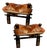 A Pair of Vintage Egyptian Camel Embossed Leather Cushions Saddle Stools With Embossed Egyptian Motifs & Decorative Brass Studs. For Sale
