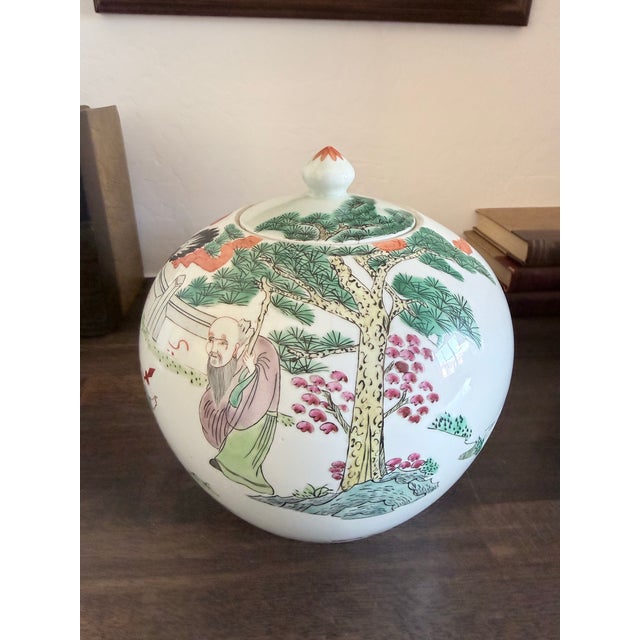 Pair Vintage Chinese Melon Jars | Famille Rose Porcelain Ginger Jars For Sale - Image 9 of 12
