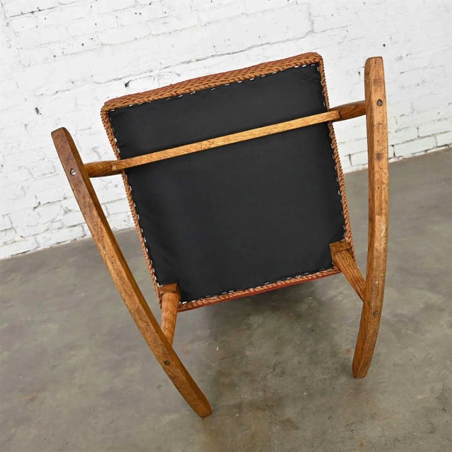 Vintage Mid-Century Modern Rocker Rocking Chair Oak With High Back Original Upholstery For Sale - Image 9 of 13