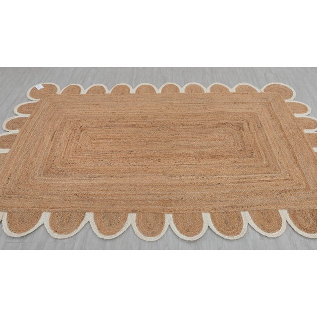 White Edge Trim Scallop Jute Rug 10x14 Ft. For Sale - Image 11 of 13