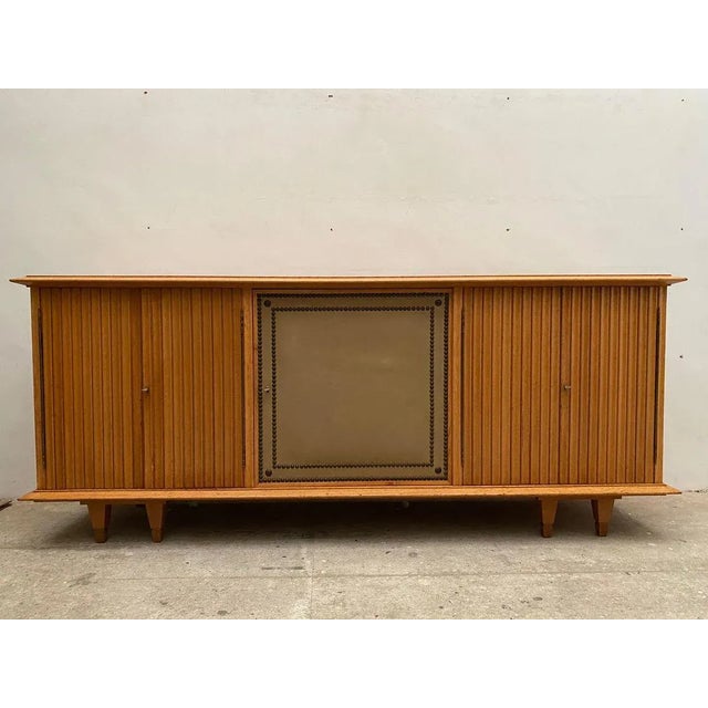 Large Brutalist Style Sideboard with Slatted Front by De Coene, 1940s, Belgium For Sale - Image 4 of 9