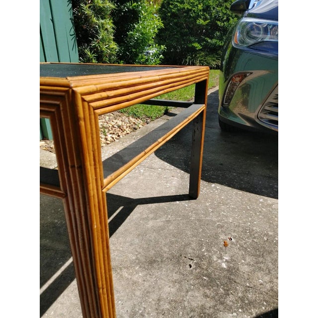 Contemporary Custom Designed Pencil Rattan Parsons Table For Sale - Image 3 of 6