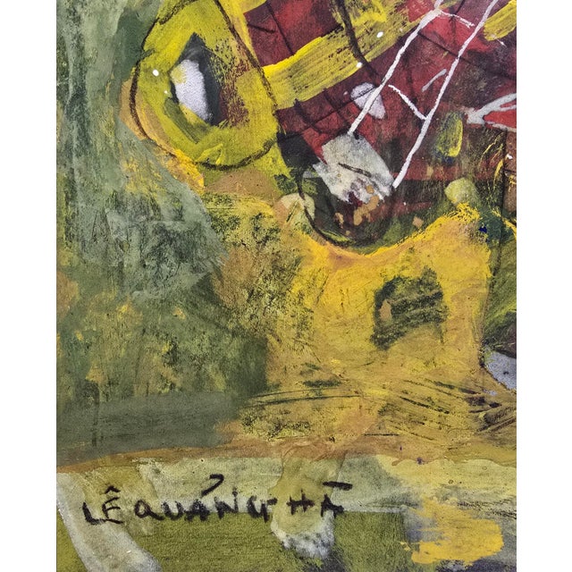 Canary Yellow Lê Quảng Hà (Vietnamese) Abstract Floral Still Life W/ Phallic Symbolism–Oil Painting For Sale - Image 8 of 10