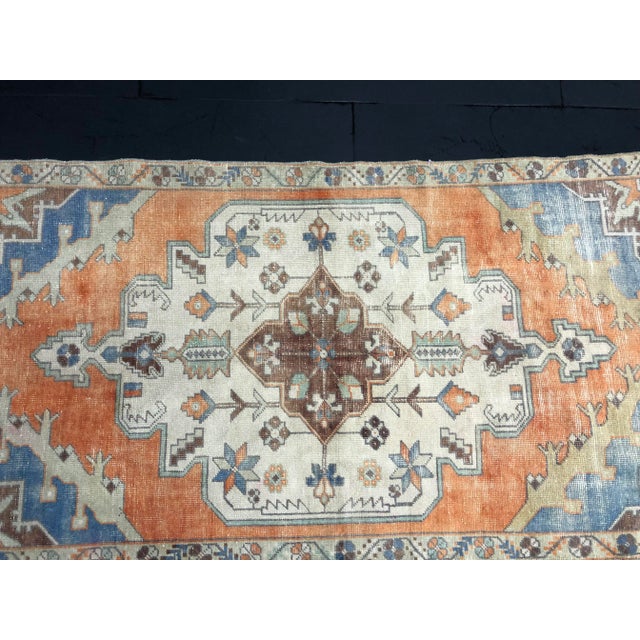 Cornflower Blue 1970s Floral Turkish Oushak Rug - 3′9″ × 7′1″ For Sale - Image 8 of 11