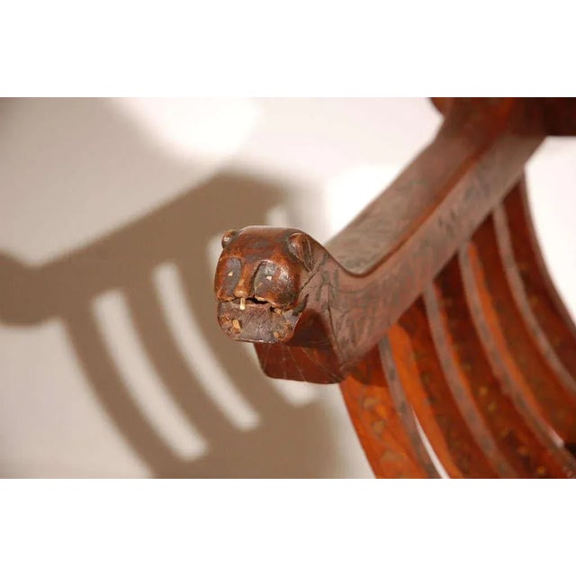 Mid 19th Century 19th Century Anglo-Indian Brass Inlaid Savonarola Chair With Peacocks For Sale - Image 5 of 12