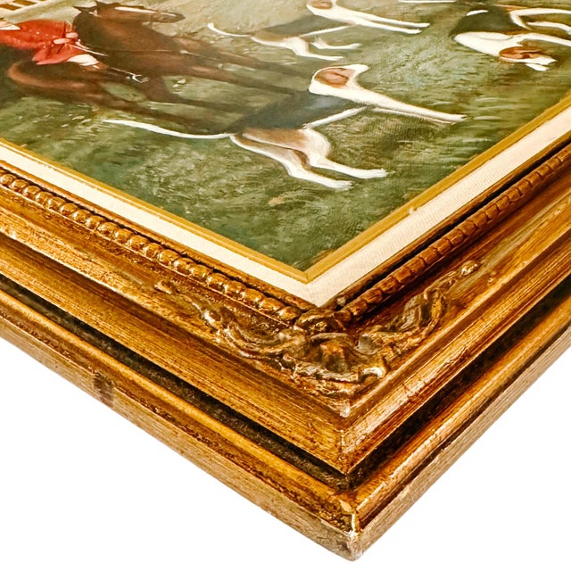 Gold Late 20th Century Framed & Matted English Fox Hunt Equestrian Oil Painting For Sale - Image 8 of 11