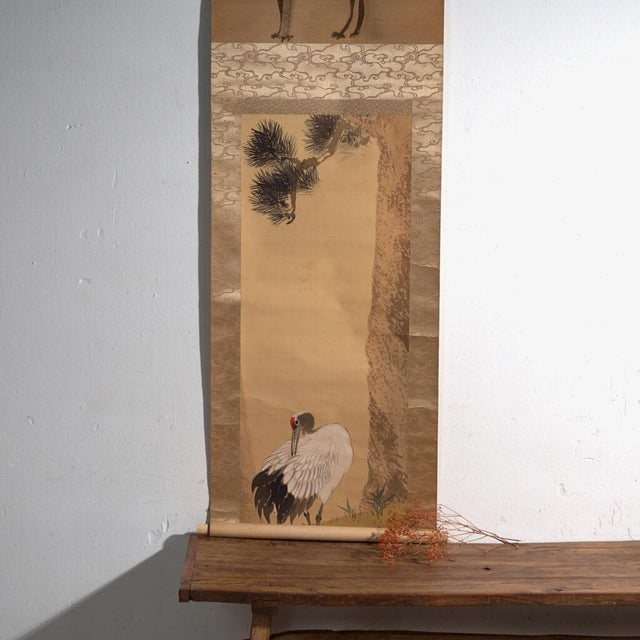 Antique Japanese Kakejiku of a Crane in Colour on Paper, 1900 For Sale - Image 11 of 12