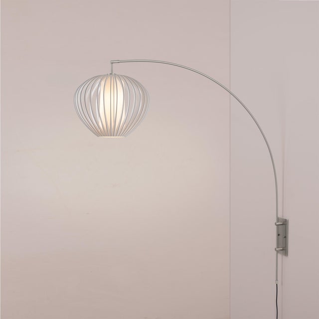 Nova Bloom Sphere Arc Lamp - Satin Nickel, White Satin Steel Shade, Dimmable, Modern Design For Sale - Image 4 of 6