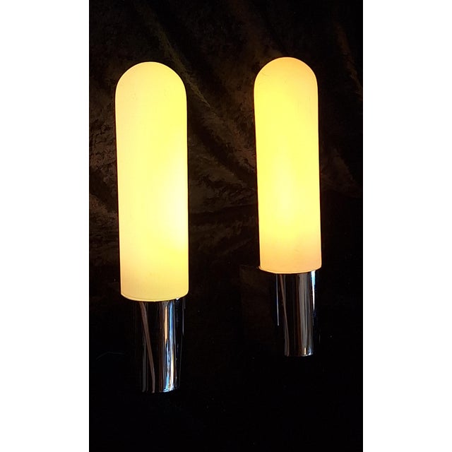Vintage Wall Lamps with Chrome-Plated Metal Bracket and White Opal Glass Shade from Glashütte Limburg, 1980s, Set of 2 For Sale - Image 4 of 8
