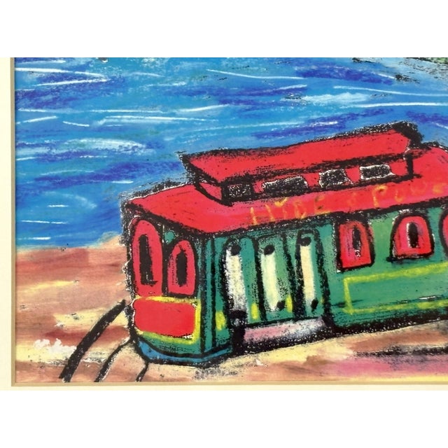 Original Signed and Framed Primitive Pastel Artwork Depicting a 'Bridge & Train' For Sale - Image 9 of 13
