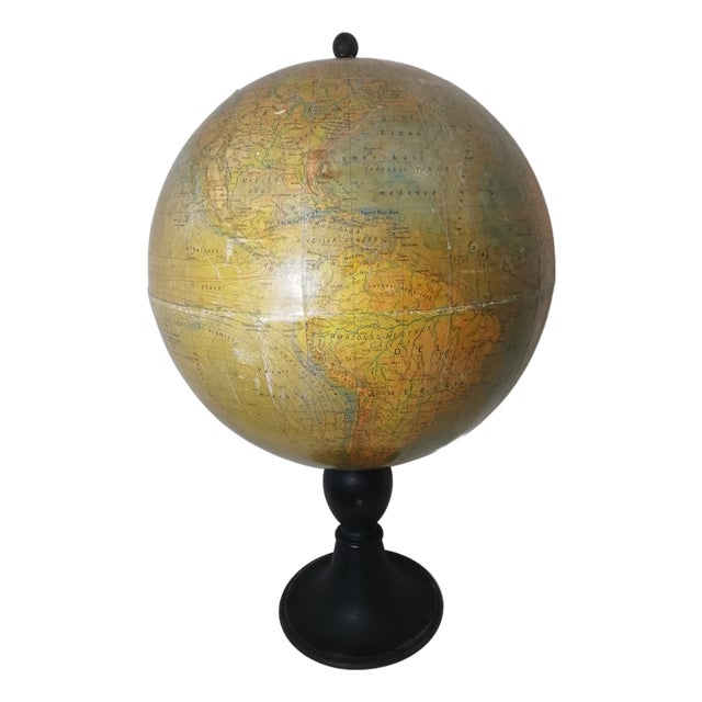 Vintage Globe with Wooden Base from Domborzati, Hungary, 1950s For Sale