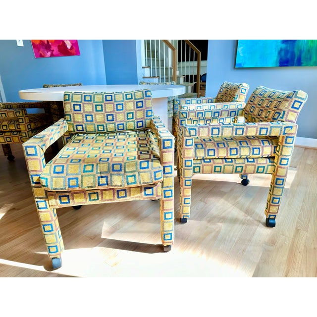 Mid 20th Century Mid Century Modern Dining Set - 6 Milo Baughman Style Parsons Chairs and a Round Table For Sale - Image 9 of 12