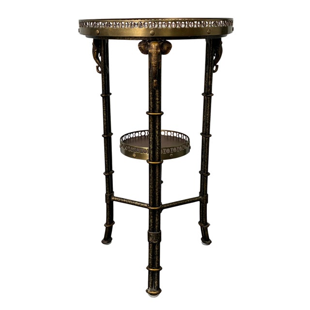 1980s Hollywood Regency Faux Bamboo Elephant Two-Tier Accent Table For Sale - Image 4 of 7