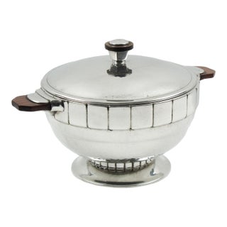 Art Deco Pewter Tureen Covered Dish Centerpiece by h.j. Swiss, Circa 1940 For Sale