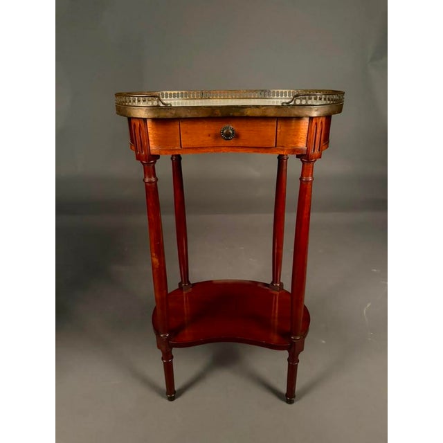 French Louis XVI Style Mahogany Kidney-Shaped Side Table With Marble Top & Brass Gallery, C. 1890 For Sale - Image 9 of 12