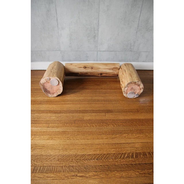 1970s Teak Wood Bench, Modern Organic, Cylindrical Legs For Sale In Los Angeles - Image 6 of 12