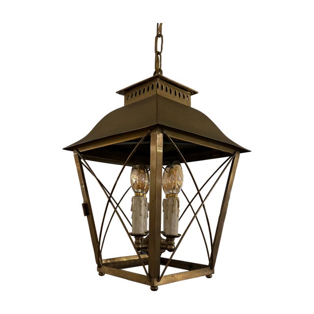 The Federalist Brass Four Bulb Hanging Lantern For Sale