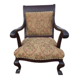 Antique French Carved Empire Lounge Chair Armchair Mahogany Parlor For Sale