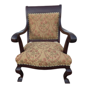 Antique French Carved Empire Lounge Chair Armchair Mahogany Parlor