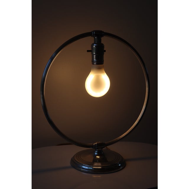 Chase Brass and Copper Company Art Deco Chrome Halo Table Lamp by Chase Brass & Copper Co., 1930s For Sale - Image 4 of 6