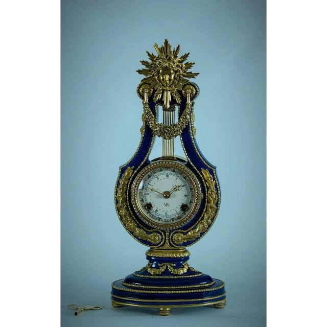 Marie Antoinette Cobalt Blue Porcelain Mantel Clock, 1970s For Sale - Image 17 of 18