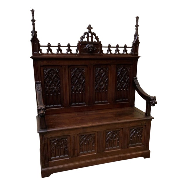 Antique Neo-Gothic Chest Bench, 1880 For Sale