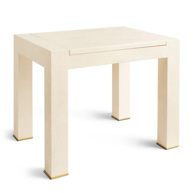 Contemporary AERIN Faux Shagreen Chess Side Table, Cream For Sale - Image 3 of 3